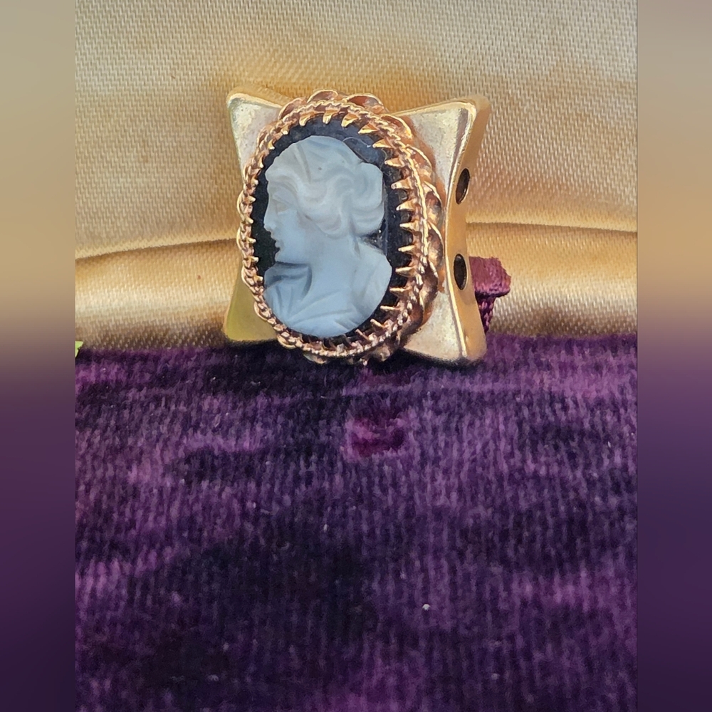 Stunning Victorian Revival Solid 14k Carved Cameo Slide Charm
